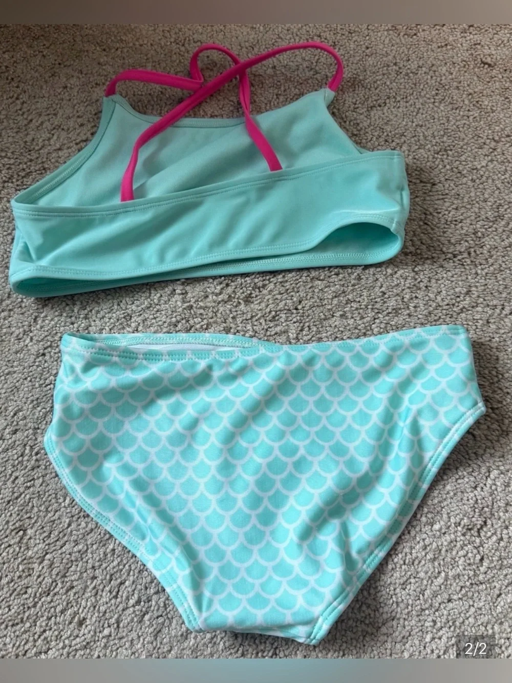 Girl’s 10-12 size Mint & Pink Mermaid Two-Piece Swimsuit Top and Bottom
